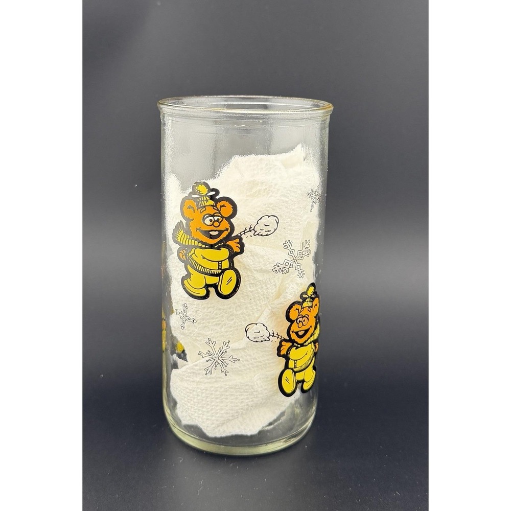 Vintage Muppet Babies Fozzie Bear Glass 1989 Winter Snowflake Jim Henson